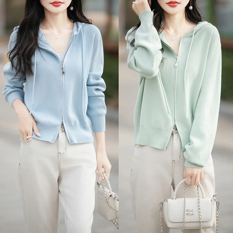 KM8426安迪绒拉链帽子开衫