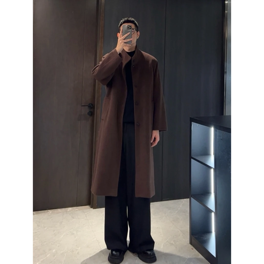【J.studio】设计感立领羊毛大衣男韩版宽松时尚中长款加棉毛呢外套