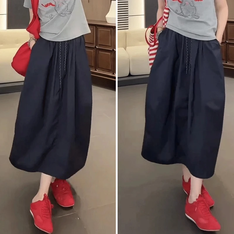 （现货带险）夏季茧型半身裙女藏青色小个子梨型身材宽松山本南瓜裙