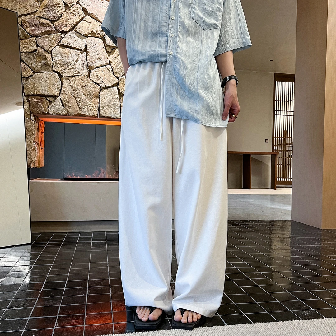 高林凡 韩版宽松显瘦松紧腰休闲裤薄款高质感纯色百搭直筒阔腿裤