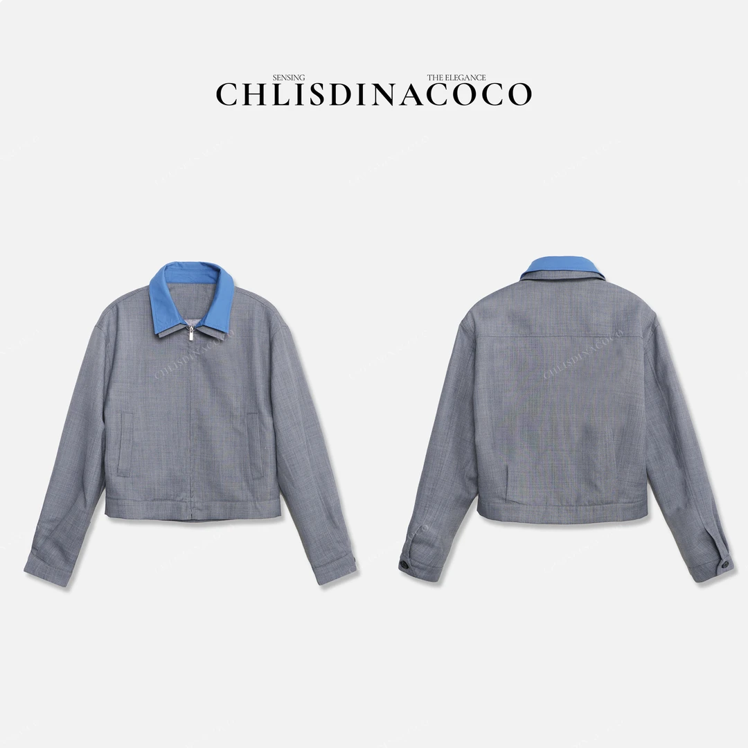 AR “椿佽於嚄”撞色双层领口夹克外套 C8J988WT251