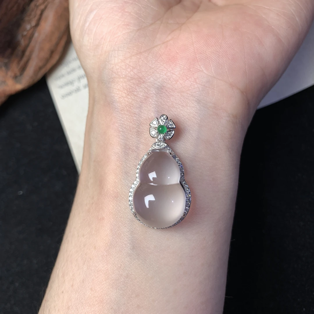 俄料玻璃种天然石英质玉 福禄葫芦吊坠925银镶嵌精美轻奢小众珠宝