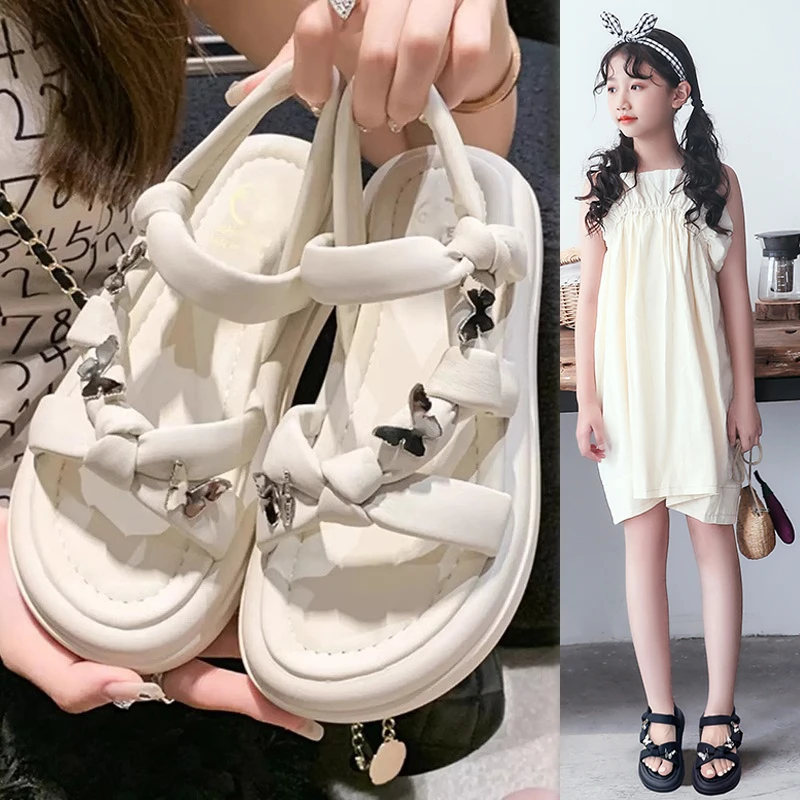 蝴蝶结女童凉鞋2025夏季新款儿童沙滩鞋软底防滑罗马凉鞋童鞋女童
