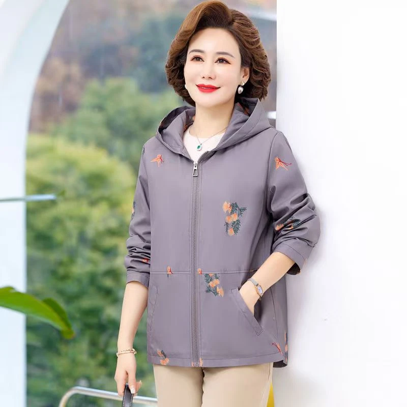 11384-妈妈秋装外套女大码新款中老年时尚外套洋气春秋上衣夹克