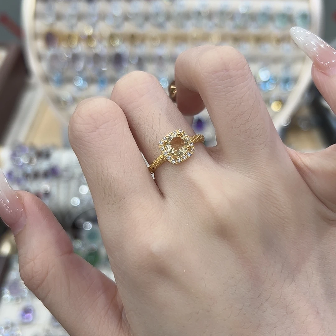 黄晶戒指银S925镶嵌