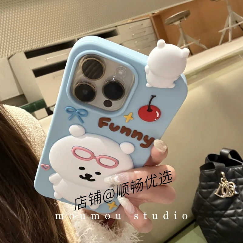硅胶可爱立体趴趴小熊适用于iPhone16Promax手机壳苹果15卡通1413