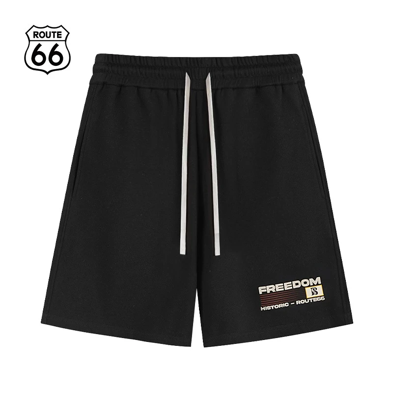 ROUTE66美式高街国旗印花穿搭宽松五分裤夏季针织休闲短裤裤子