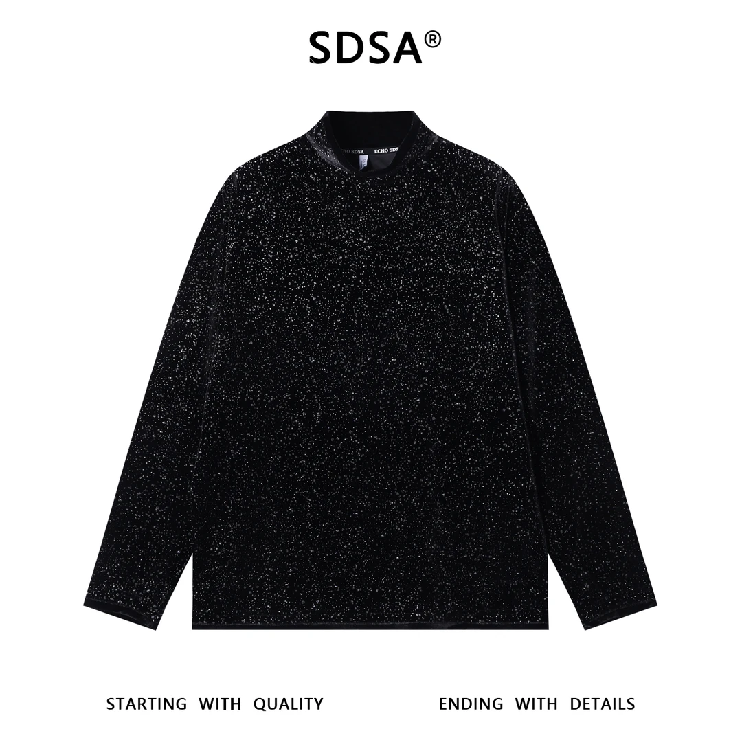SDSA男士秋冬新款痞帅男装潮牌满天星绒面半高领长袖T恤时尚上衣