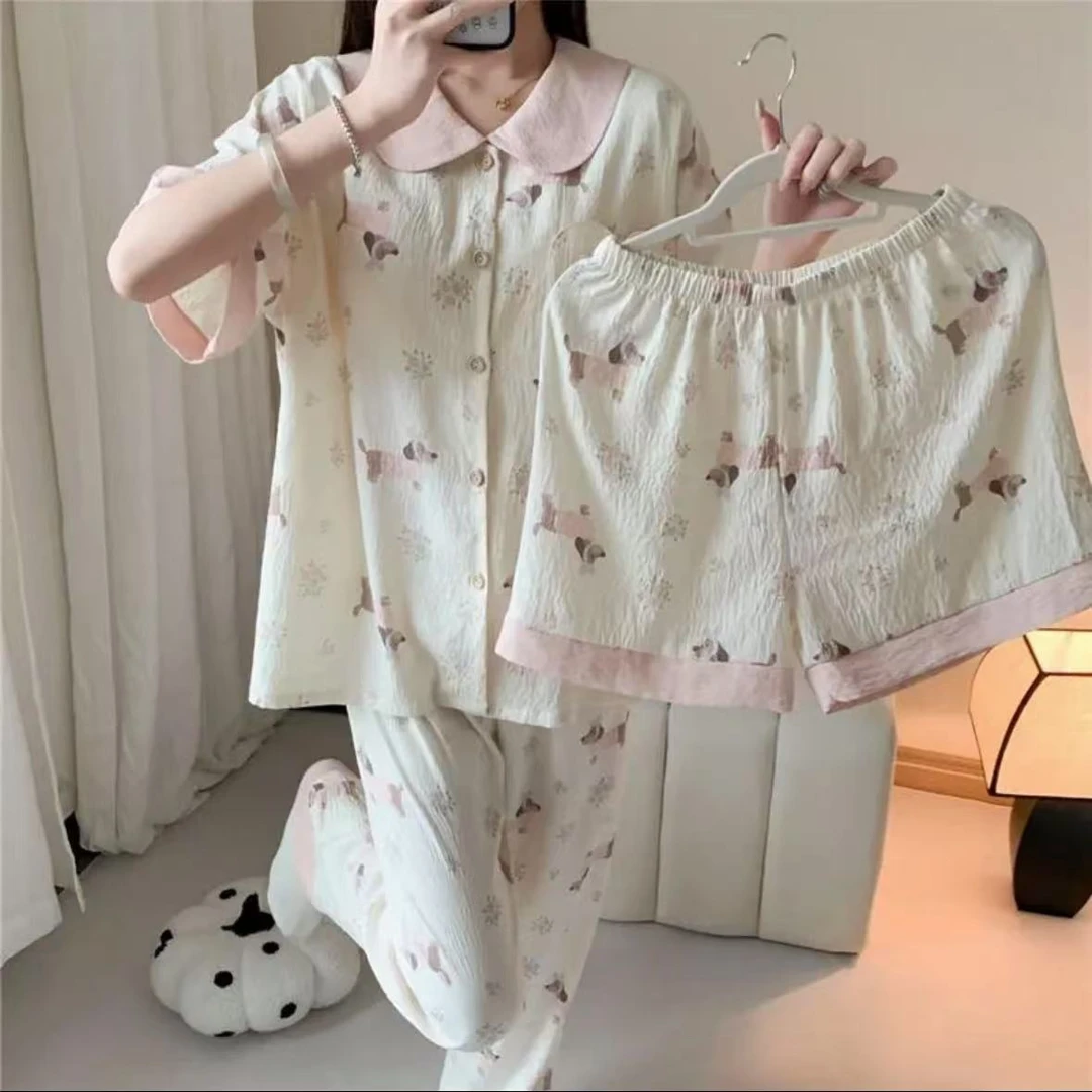 （夏季2号）夏季云朵棉女士睡衣带胸垫卡通可爱宽松家居服套装