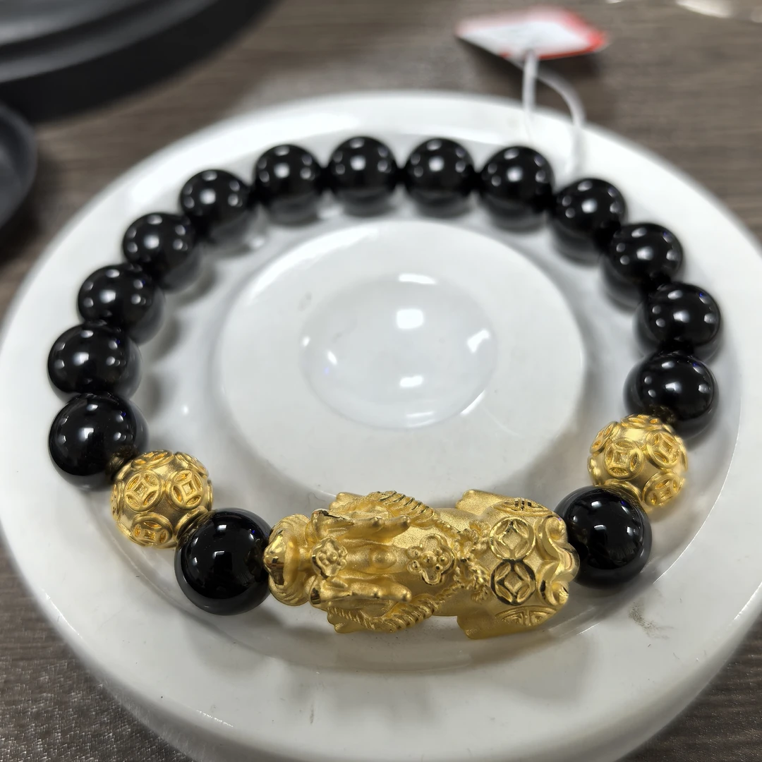 【足金999】貔貅+卡10钱币珠