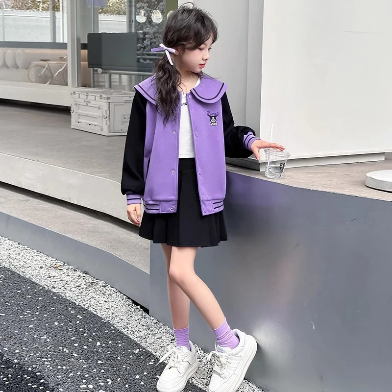 女童外套2025新款春秋款小女孩韩版棒球服初中生洋气海军领外套潮