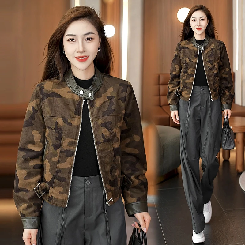 时尚立领迷彩服短外套女2025年秋季新款洋气印花宽松百搭夹克上衣