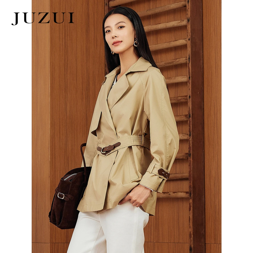 JZ玖姿商场同款通勤优雅一手长收腰风衣女2025春季新款JWFC41201