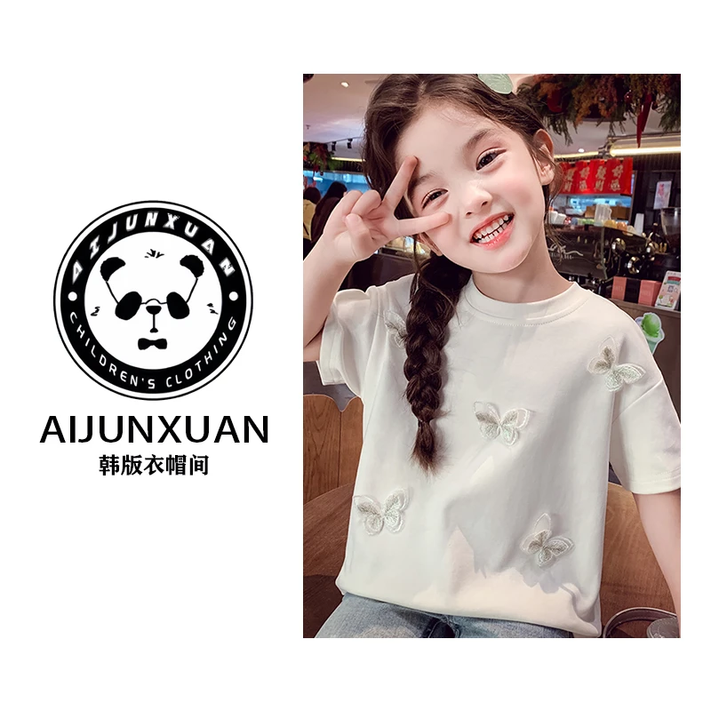 【现货】2025韩版女童短袖T恤夏装新款洋气儿童上衣小女孩纯棉百搭