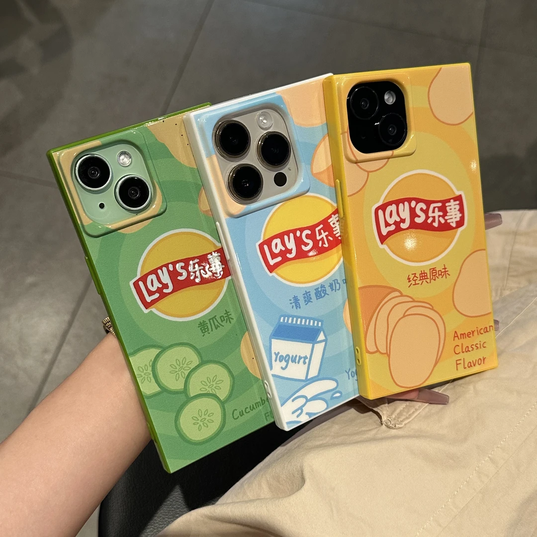 夕与空趣味薯片适用苹果15/16promax手机壳冰晶方块14/13/12/11套