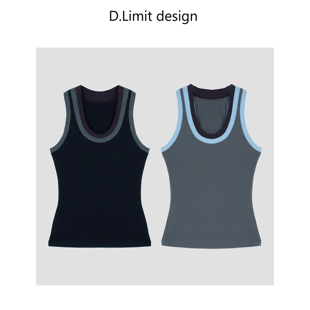 【D.Limit design】复古拼色U领假两件修身背心DLXZG0522