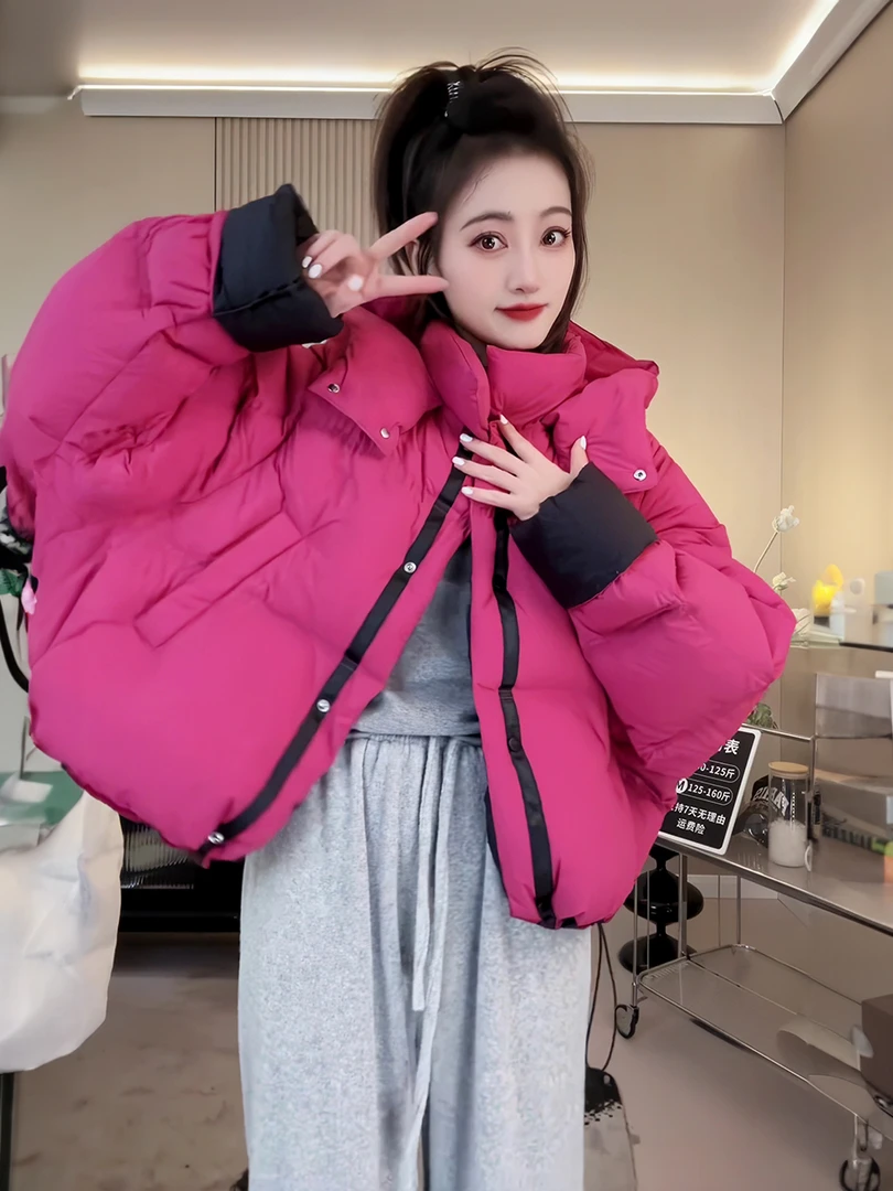 2025美拉德双面穿搭连帽短款羽绒女冬2025新款宽松加厚保暖外套