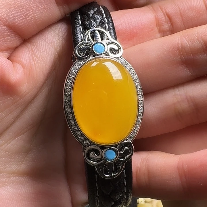 ****寶蜜蜡银S925镶嵌手链手环