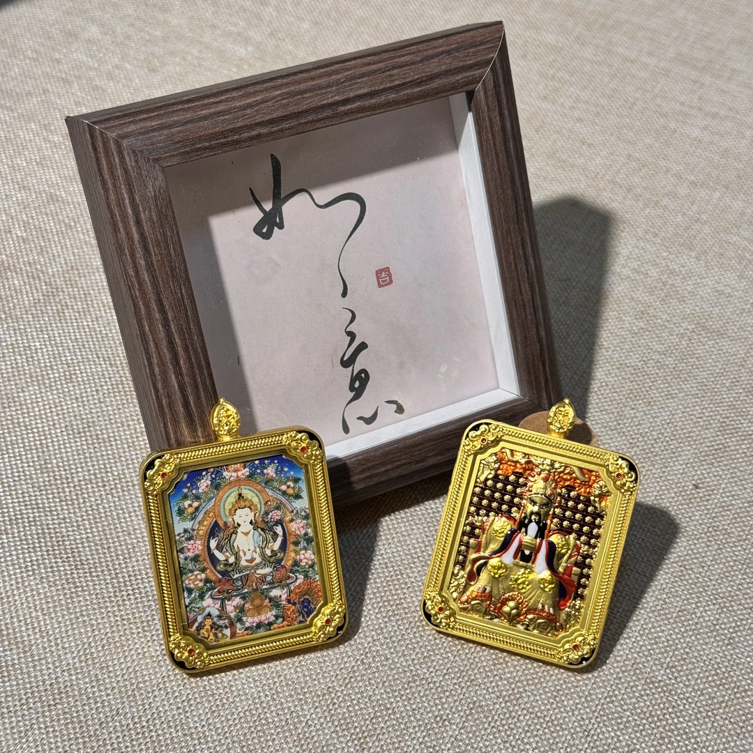 开过半手绘描金双面钛钢+浮雕卡芯+礼盒+五路绳+财库贴+收纳袋