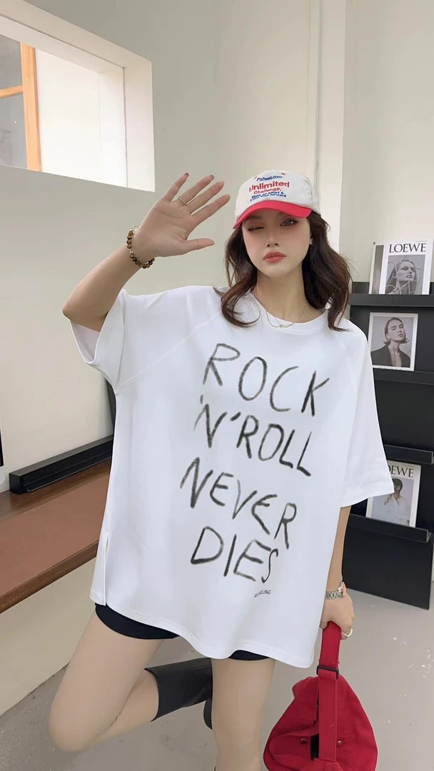 ROC字母抗皱街头风夏季字母夏装短袖圆领T恤宽松印花