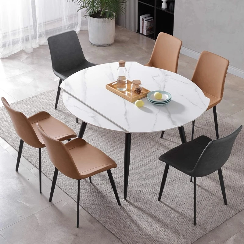 岩板伸缩团圆餐桌