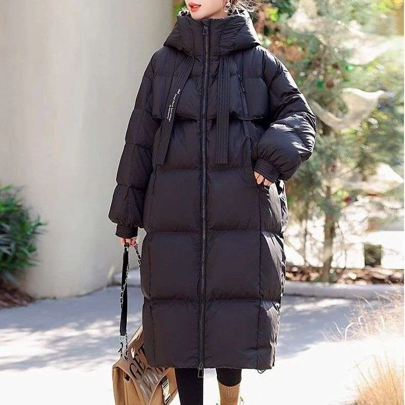 新款2025冬季过膝长款保暖加厚时尚白鸭绒外套女休闲韩版大被子