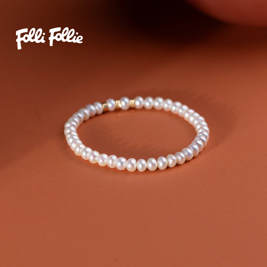 FolliFollie淡水珍珠“算盘珠”手链5-6mm有弹力精致百搭时尚优雅款