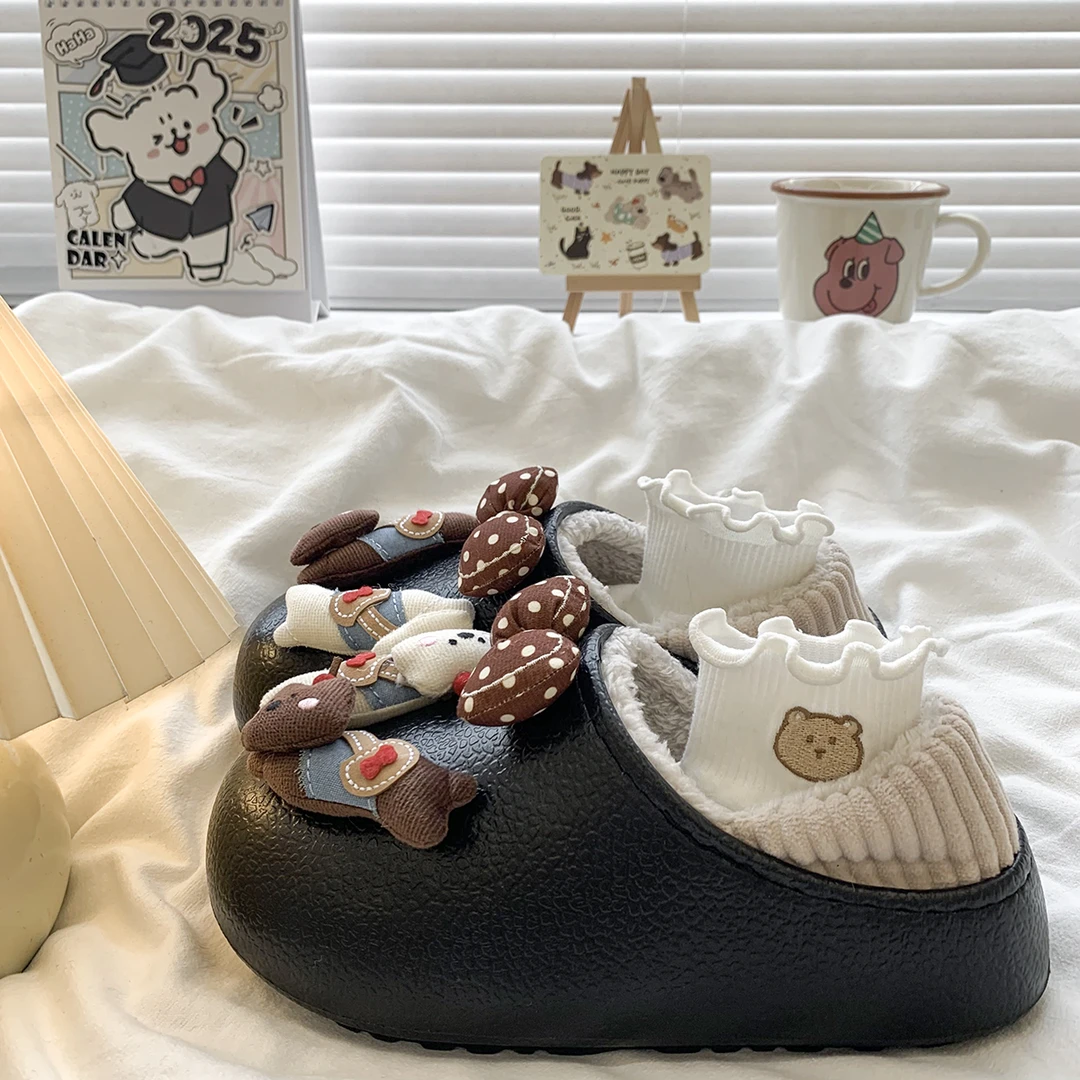 可爱包头棉拖鞋女外穿2025冬季新款两穿加绒雪地棉鞋厚底勃肯半拖
