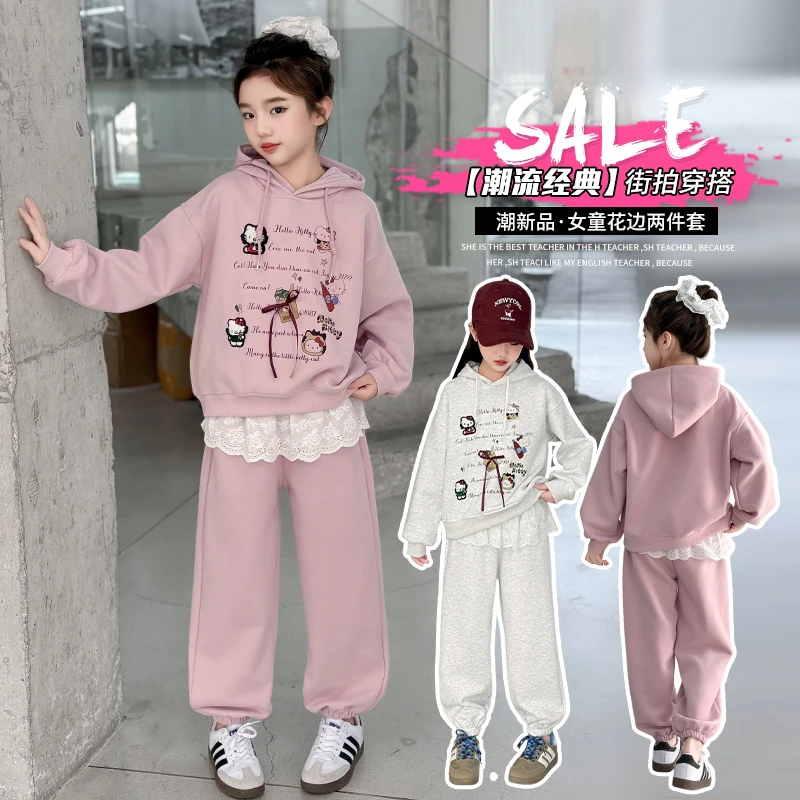 女童春款套装2025新款女孩儿童韩系春秋连帽卫衣休闲运动裤两件套