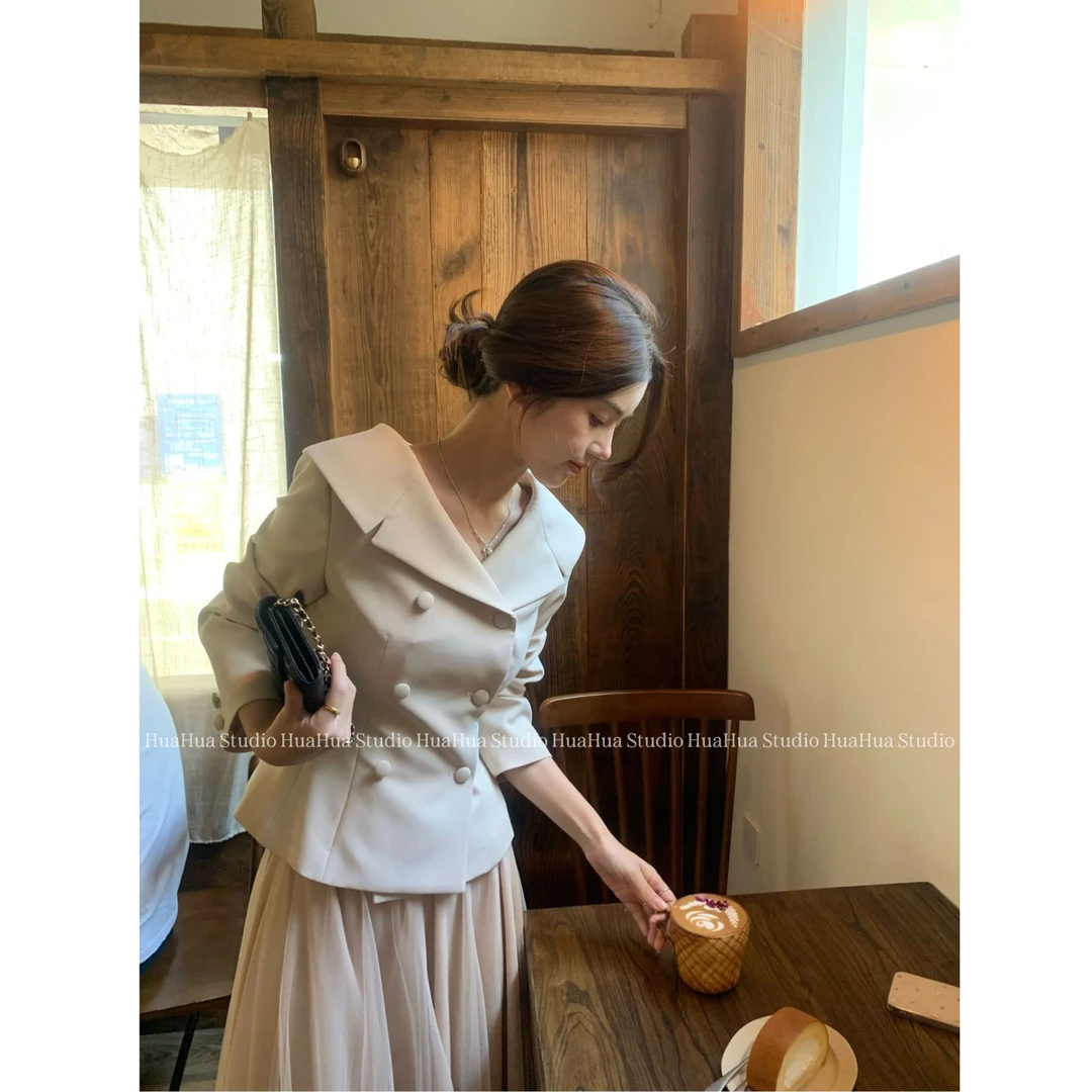 【花花】 高干女主~韩版气质收腰显瘦双排扣西装外套