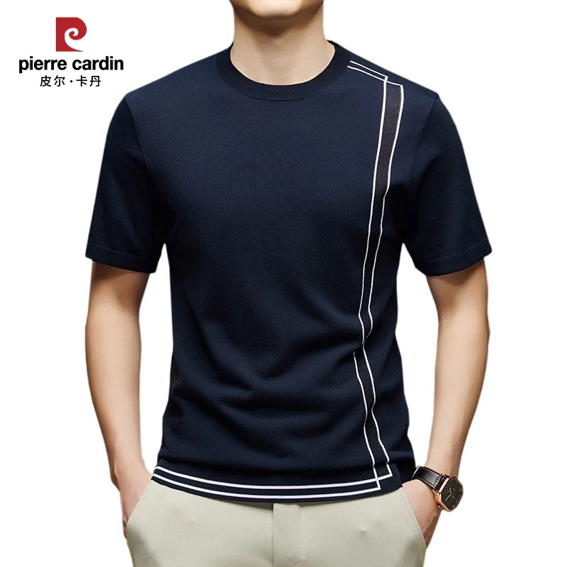 皮尔卡丹【进口16针天丝】男士夏季新款舒弹可机洗圆领针织短袖T