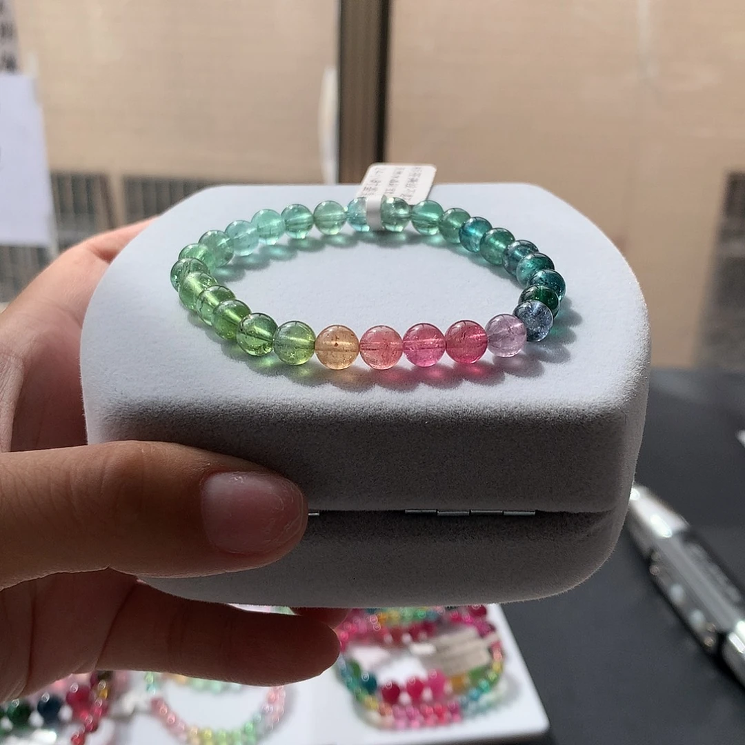 定制碧玺未镶嵌素圈蓝绿渐变