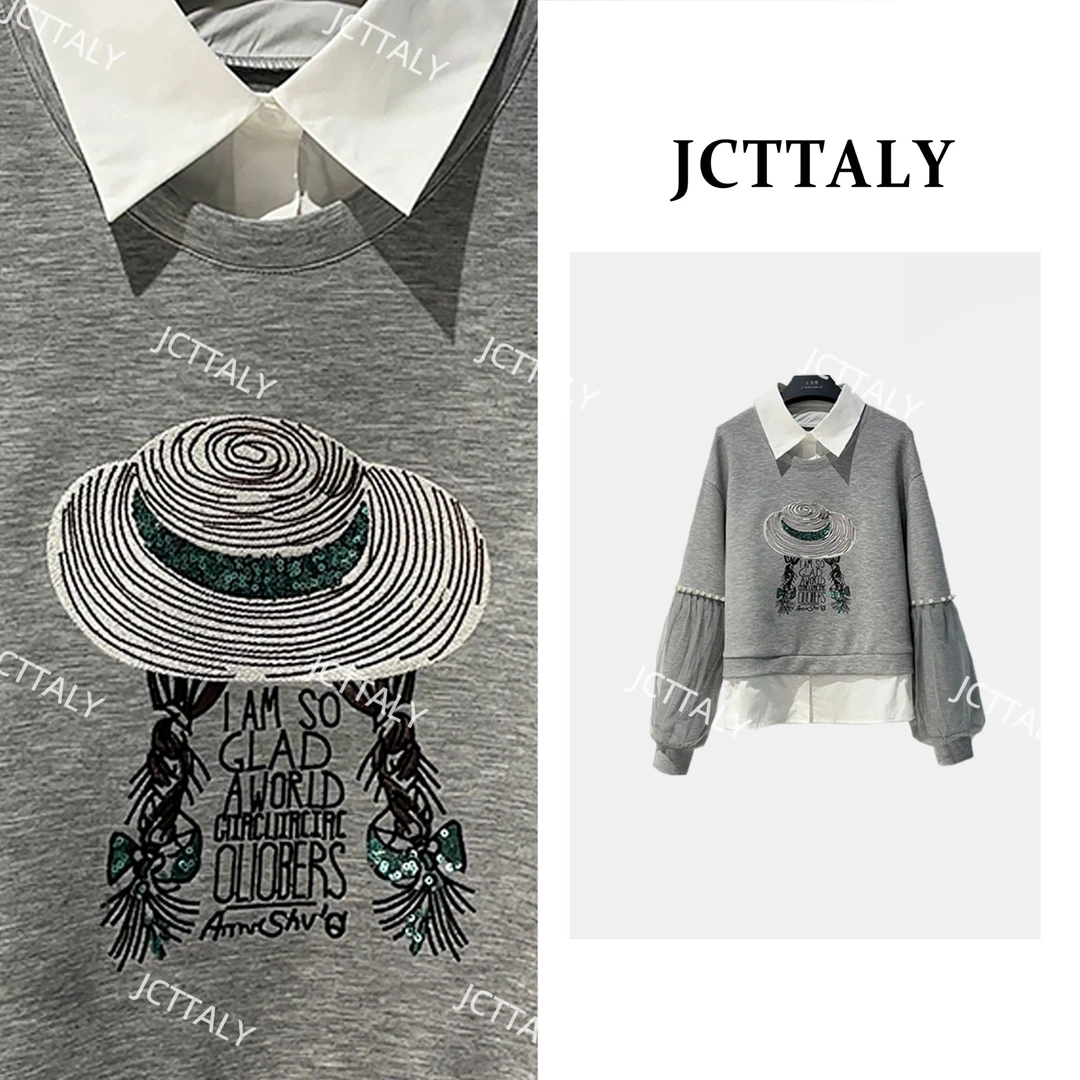 【宠粉价】2025s秋季上新设计师款假两件草帽女孩长袖卫衣 JC-A4528