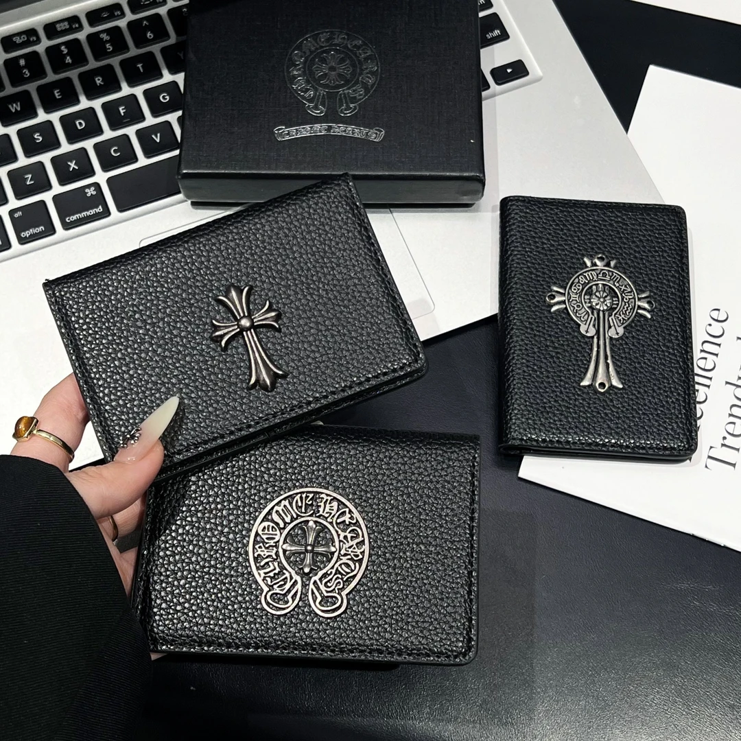 2025卡夹多功能对折立体金标克罗心十字架卡包复古皮钱包潮流时尚