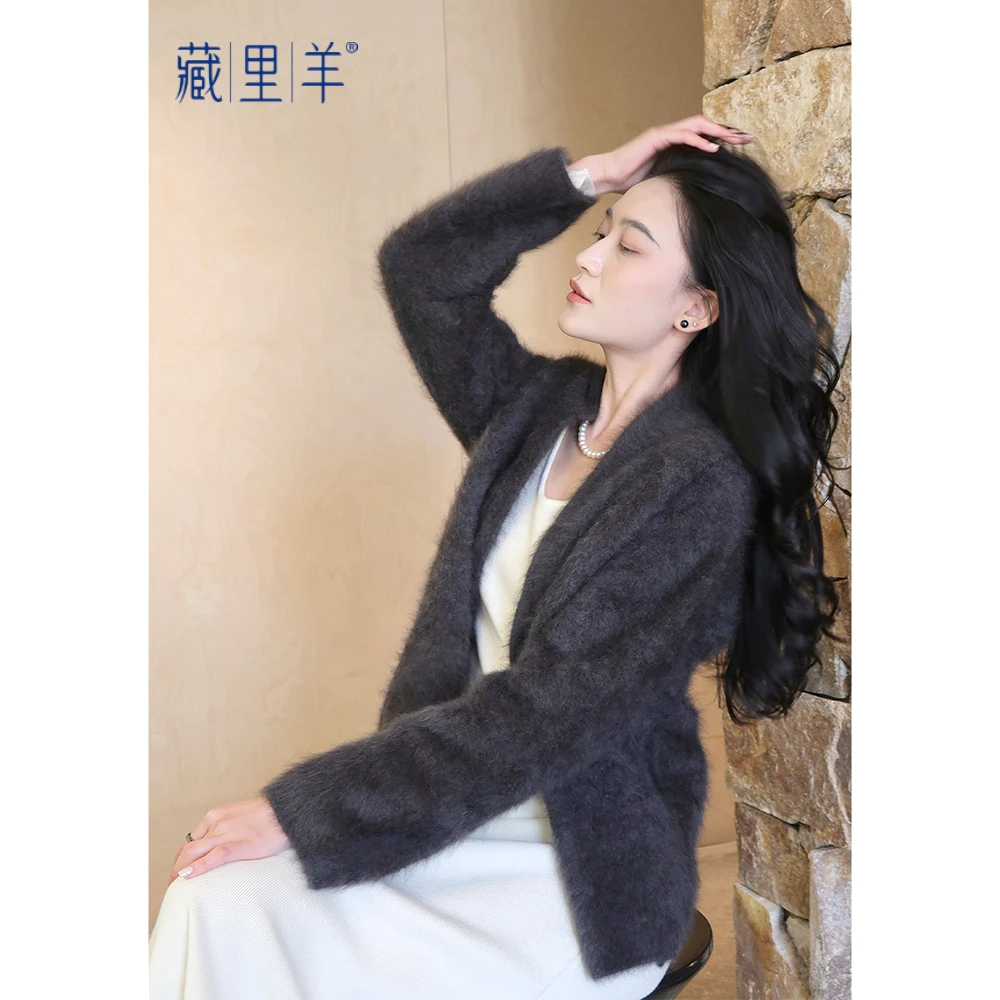 藏里羊【北美小动物毛毛】 “心灵捕手”美拉德穿搭 法式V领外套M1493