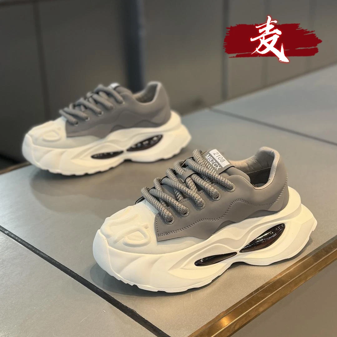 欧洲站男鞋2024新款冬季款休闲百搭皮面增高跑步运动爆款老爹潮鞋
