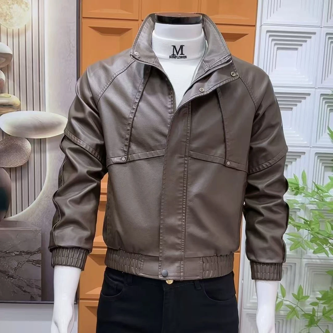 男士休闲皮夹克秋冬韩版新款时尚百搭痞帅工装皮夹克外套个性美式