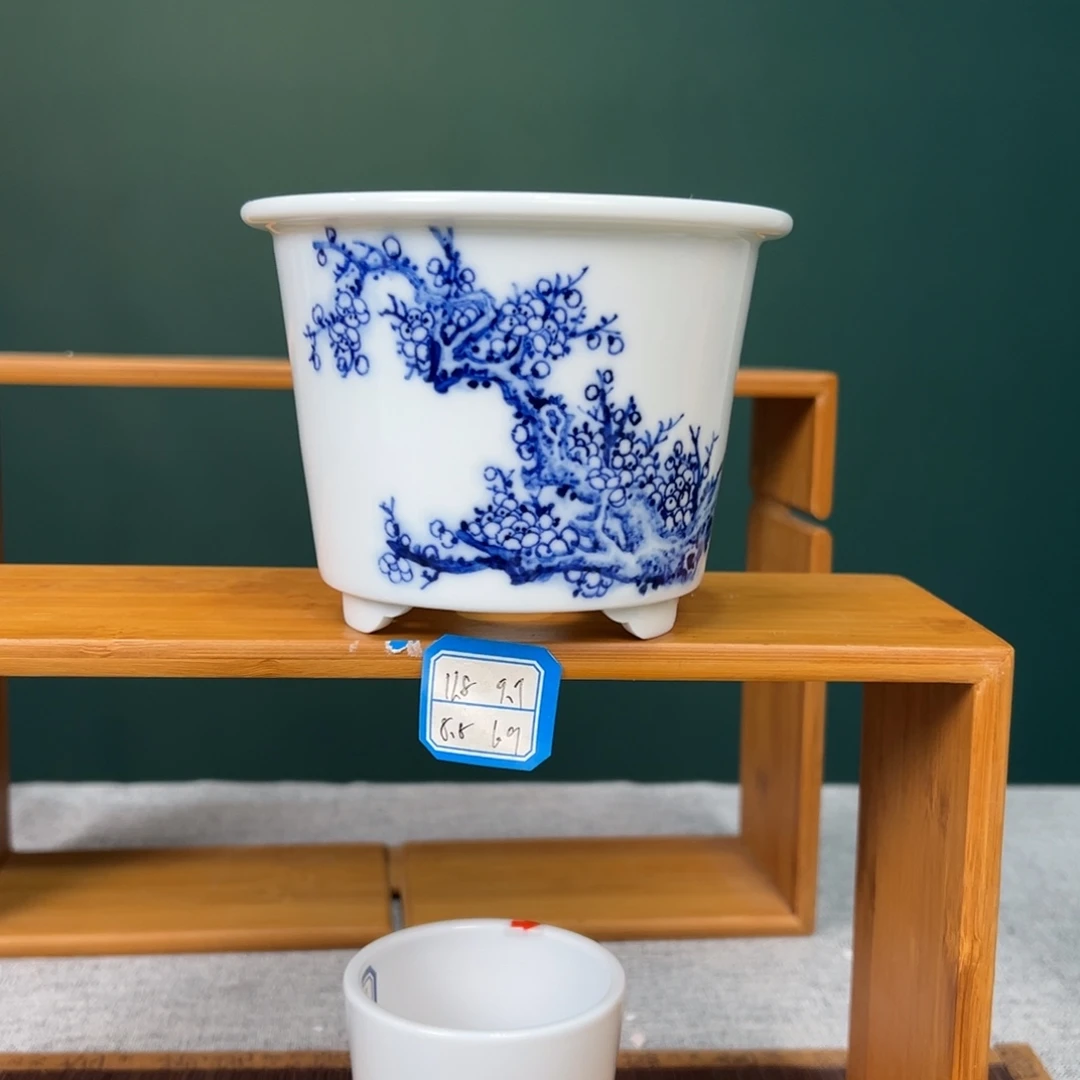 手工手工青花梅花系列中号花盆
