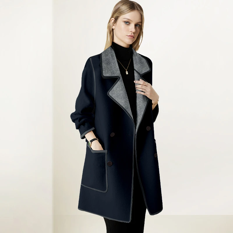 英伦风气质双排扣呢子大衣女2025年冬装新款小个子百搭毛呢外套潮