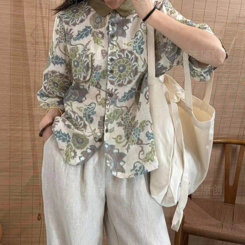 D158-新款宽松碎花衬衫女时尚百搭文艺气质上衣