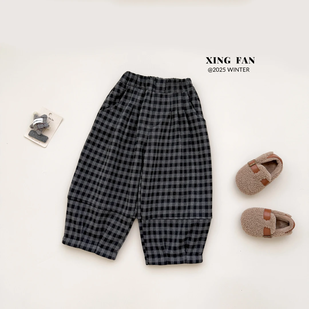 星范童装2025年女童冬装新款加绒加厚格子休闲裤254-XF-54075