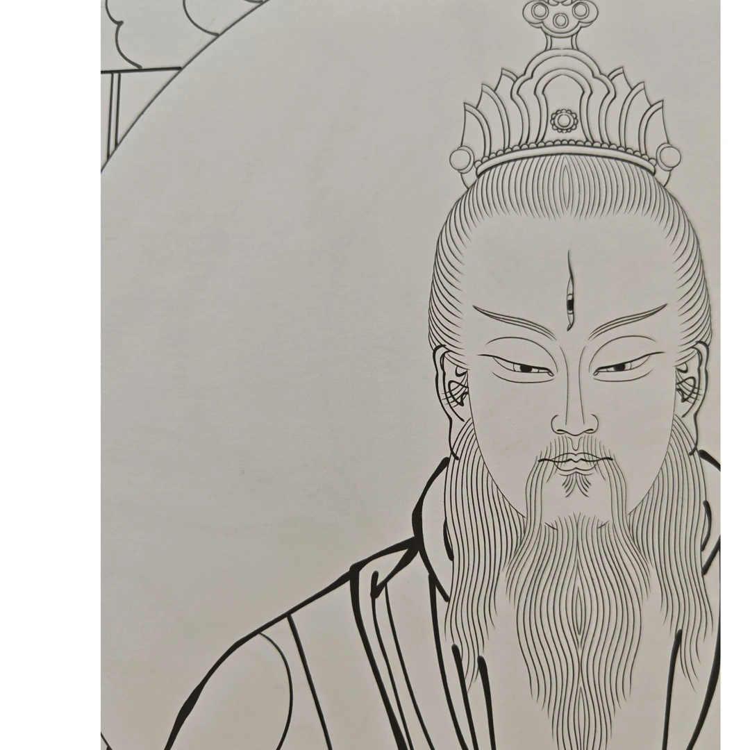 【山房】工笔画纸质版画稿高清白描线稿文相雷祖