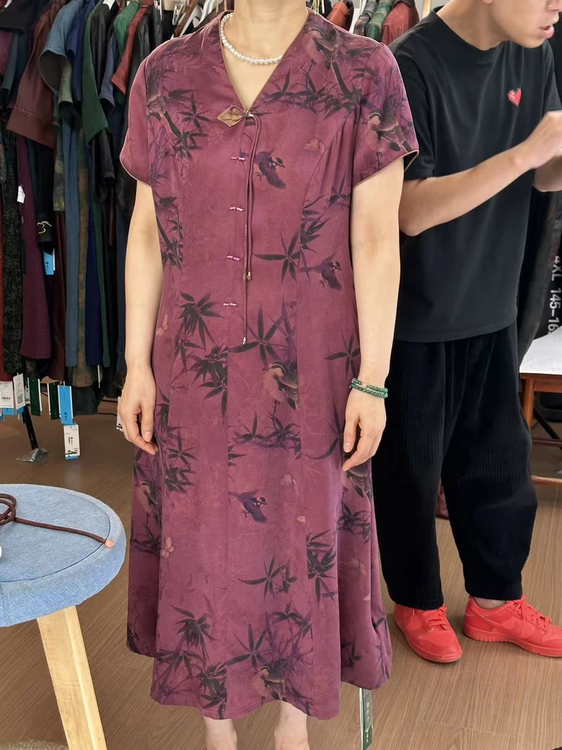 叶辰甄选香云纱  100桑蚕丝香云纱气质连衣裙(2165-1)