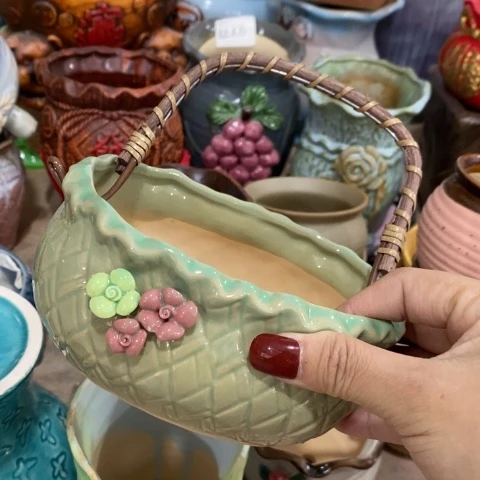 陶瓷大绿色花边篮子112233
