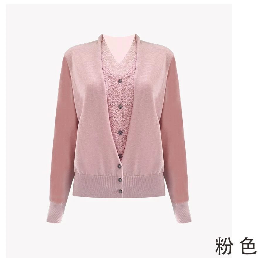 优雅柔美羊毛混纺蕾丝0217拼接针织开衫-541