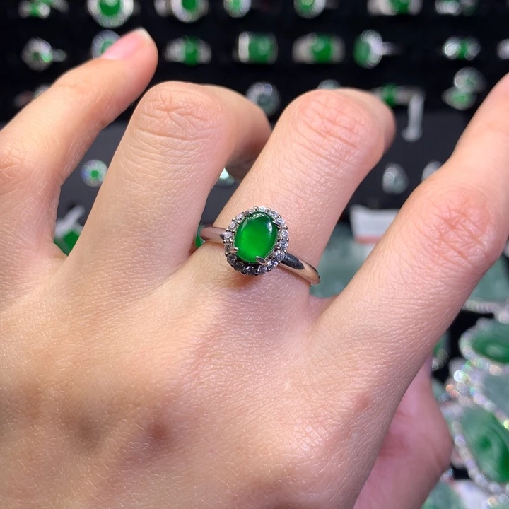 【闪购商品】翡翠戒指银S925镶嵌天然翡翠