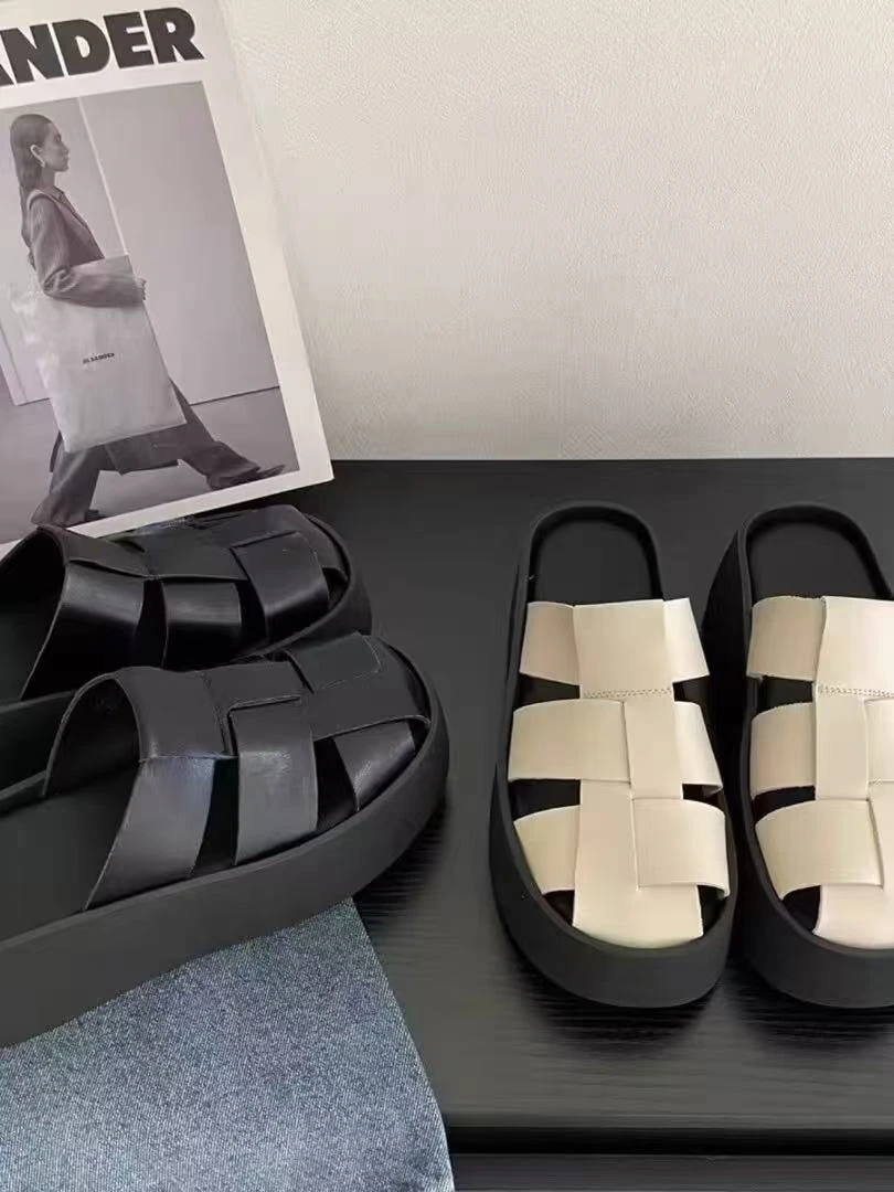 9797包头半拖鞋女2025夏季新款外穿百搭增高坡跟松糕底罗马凉鞋潮