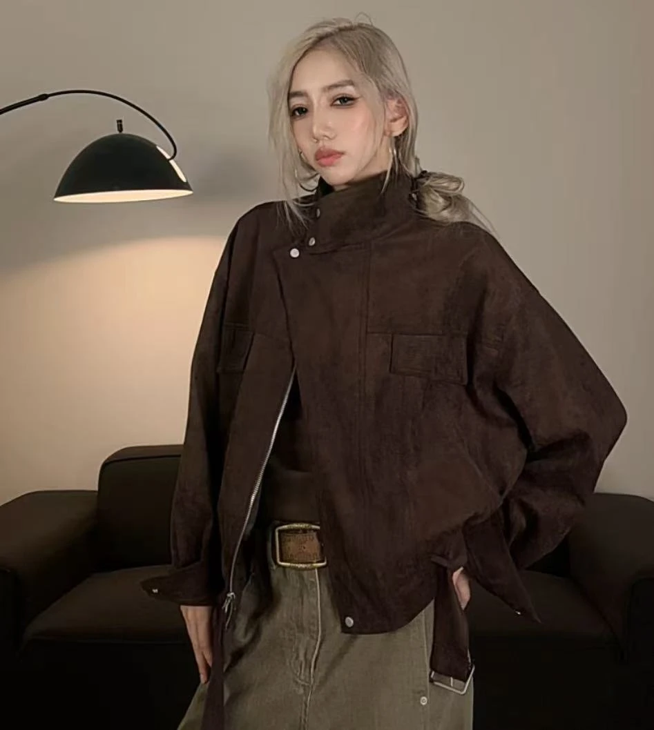 复古美拉德外套女2025秋季新款立领慵懒风宽松短款夹克上衣#3066