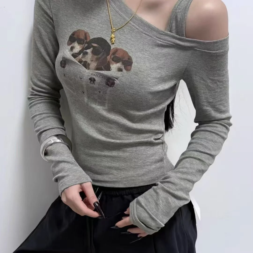 辣妹风百搭长袖有弹力丹宁风T恤秋季显瘦打底衫时尚秋冬修身内搭