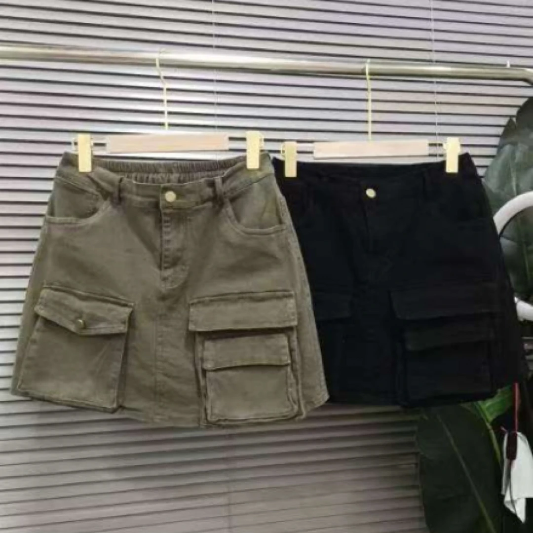 欧货工装大口袋半身短裙